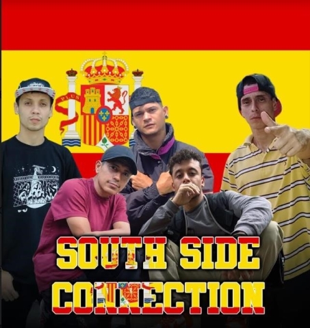 Collage de foto South Side Connection al fondo la bandera de España